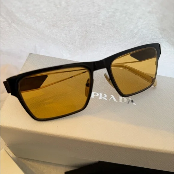 Prada Black Frame Sunglasses with Yellow Lens - Picture 9 of 9
